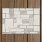 Hand Drawn Lines Minimalist Geometric Monochrome Beige Decor Artwork Outdoor Rug Gallery Image 1