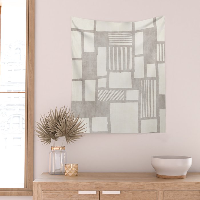 Hand Drawn Lines Minimalist Geometric Monochrome Beige Decor Artwork Wall Tapestry Gallery Image 2
