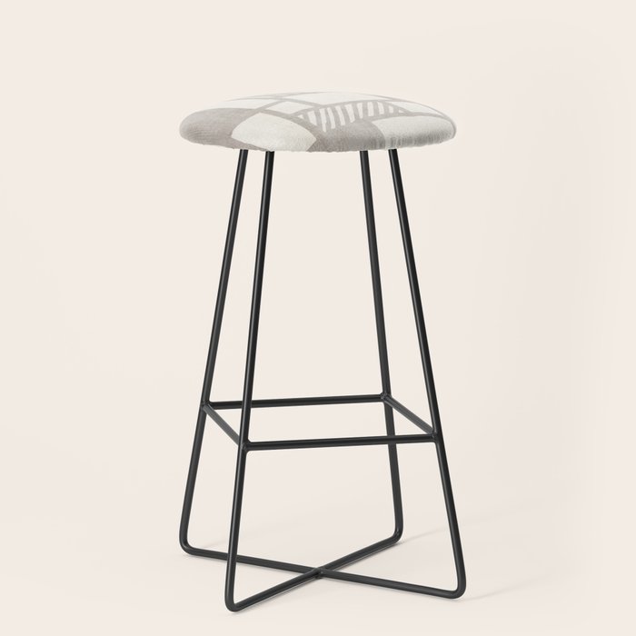 Hand Drawn Lines Minimalist Geometric Monochrome Beige Decor Artwork Stool Gallery Image 1