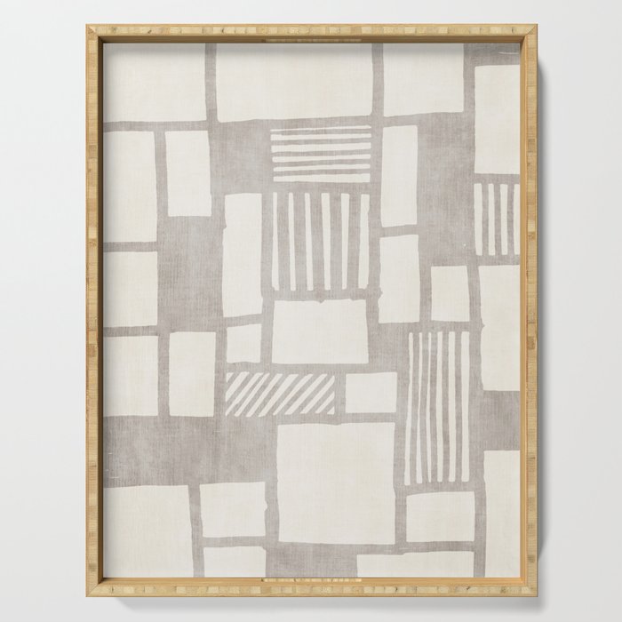 Hand Drawn Lines Minimalist Geometric Monochrome Beige Decor Artwork Serving Tray Gallery Image 1