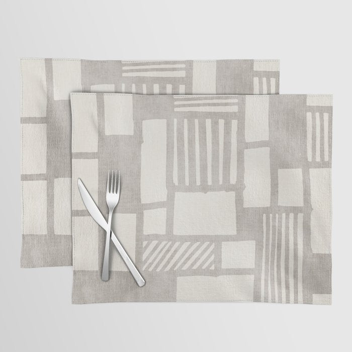 Hand Drawn Lines Minimalist Geometric Monochrome Beige Decor Artwork Placemat Gallery Image 1