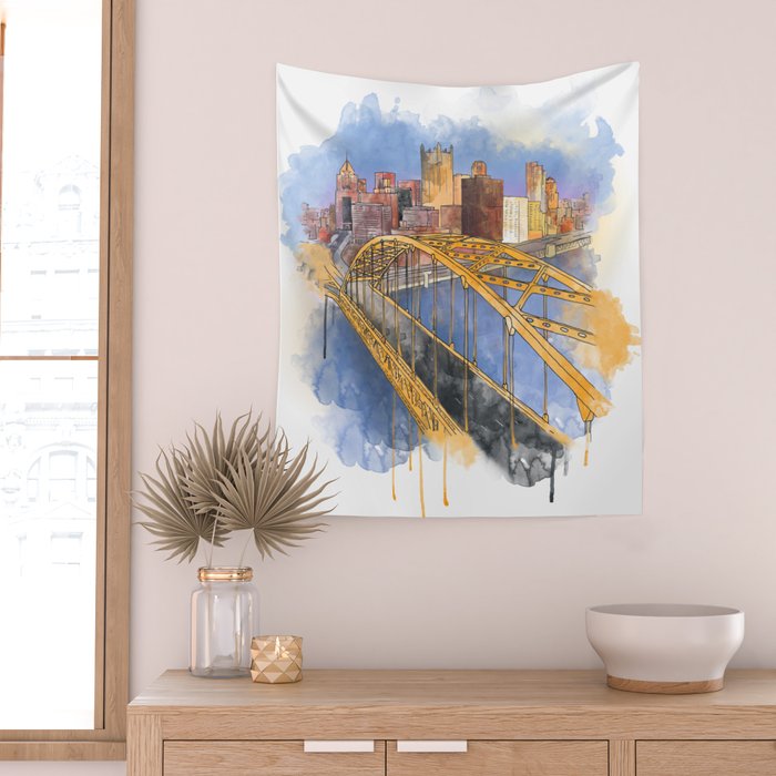 Pittsburgh Fort Pitt and Downtown Wall Tapestry Gallery Image 2