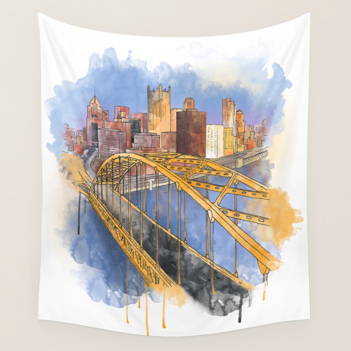 Pittsburgh Fort Pitt and Downtown Wall Tapestry Gallery Image 1
