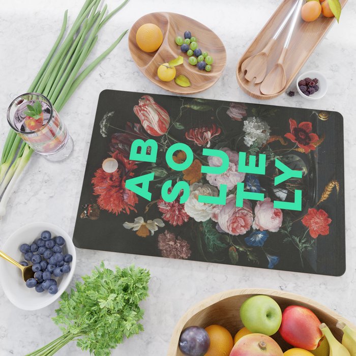 Absolutely - Motivational Quote, Inspirational Typography on Painting of Flowers Cutting Board Gallery Image 2