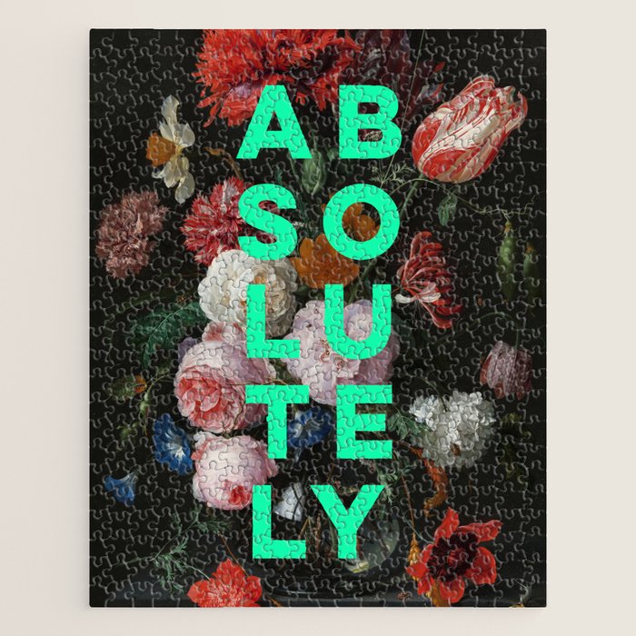 Absolutely - Motivational Quote, Inspirational Typography on Painting of Flowers Jigsaw Puzzle Gallery Image 1