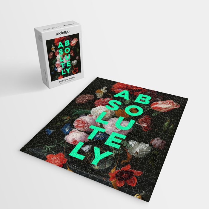 Absolutely - Motivational Quote, Inspirational Typography on Painting of Flowers Jigsaw Puzzle Gallery Image 2