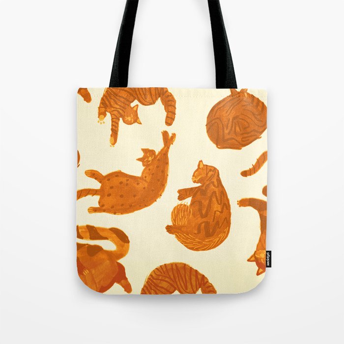 Sleepy Cozy Kitty Cats in Buttercup & Orange Tote Bag Gallery Image 1