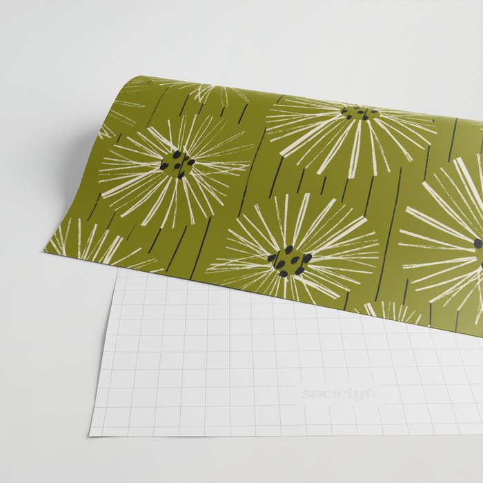 Retro Daisies: Musk Green Edition Wrapping Paper Gallery Image 2