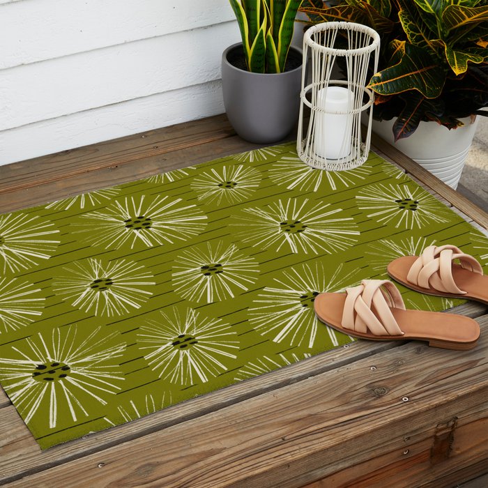 Retro Daisies: Musk Green Edition Outdoor Rug Gallery Image 2