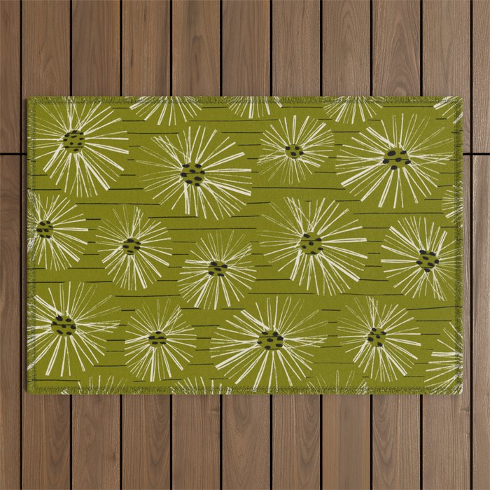 Retro Daisies: Musk Green Edition Outdoor Rug Gallery Image 1
