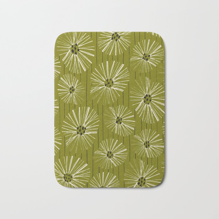 Retro Daisies: Musk Green Edition Bath Mat Gallery Image 1