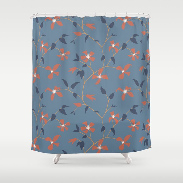 Floral Clematis Vine - Indigo Sunset Shower Curtain Gallery Image 1