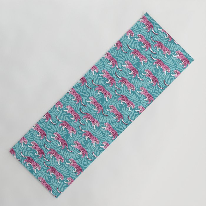 Tigers - Purple and aqua blue  Yoga Mat Gallery Image 1
