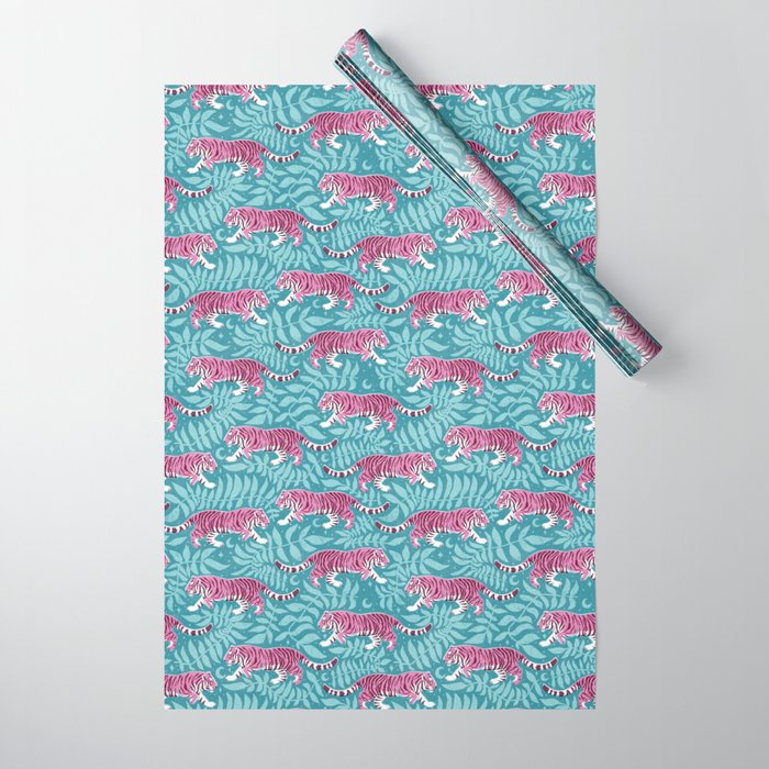 Tigers - Purple and aqua blue  Wrapping Paper Gallery Image 1