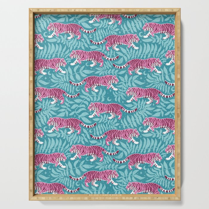 Tigers - Purple and aqua blue  Serving Tray Gallery Image 1