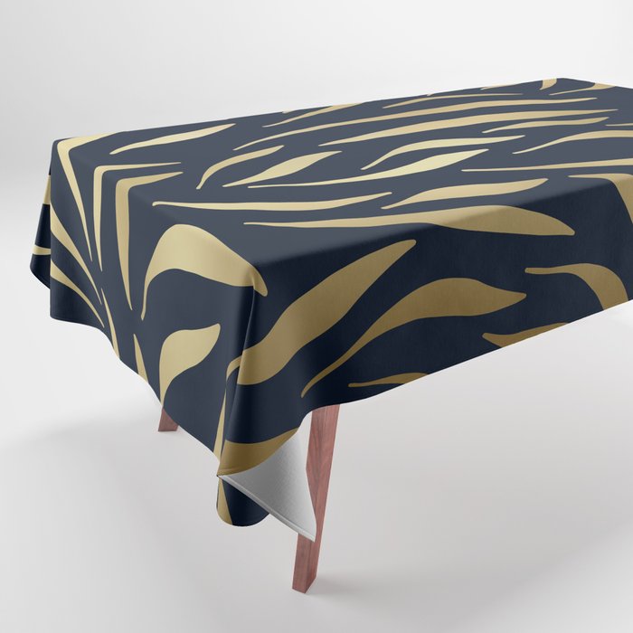 Navy and Gold Abstract Leaves Tablecloth Gallery Image 1