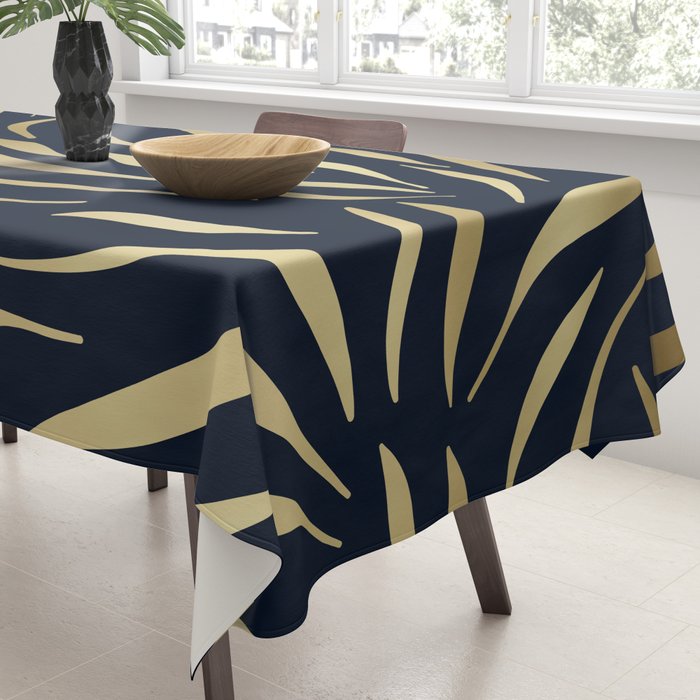 Navy and Gold Abstract Leaves Tablecloth Gallery Image 3