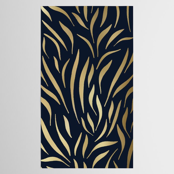 Navy and Gold Abstract Leaves Tablecloth Gallery Image 2