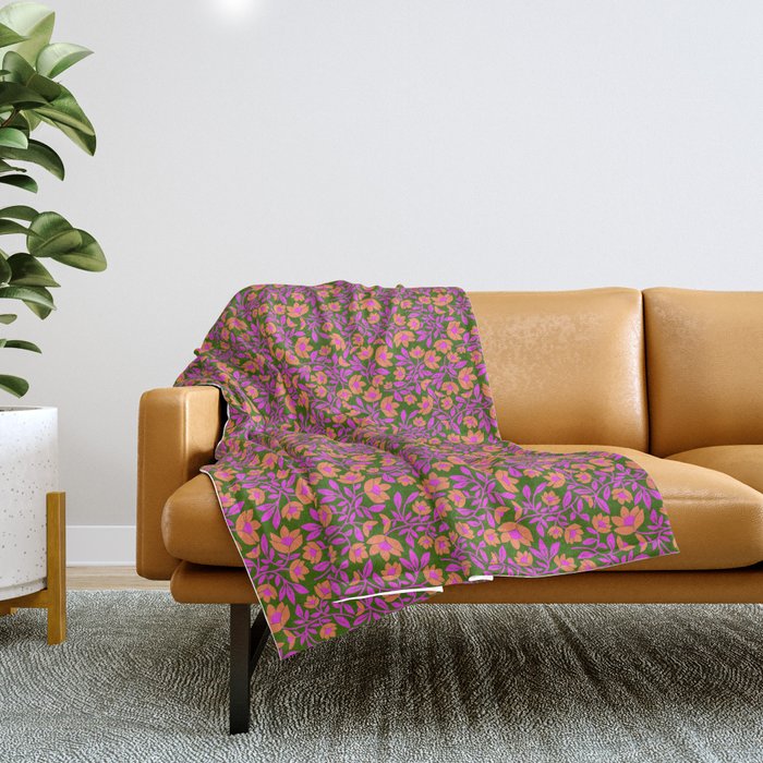 Tropical Blooms Pattern - Green Throw Blanket Gallery Image 1