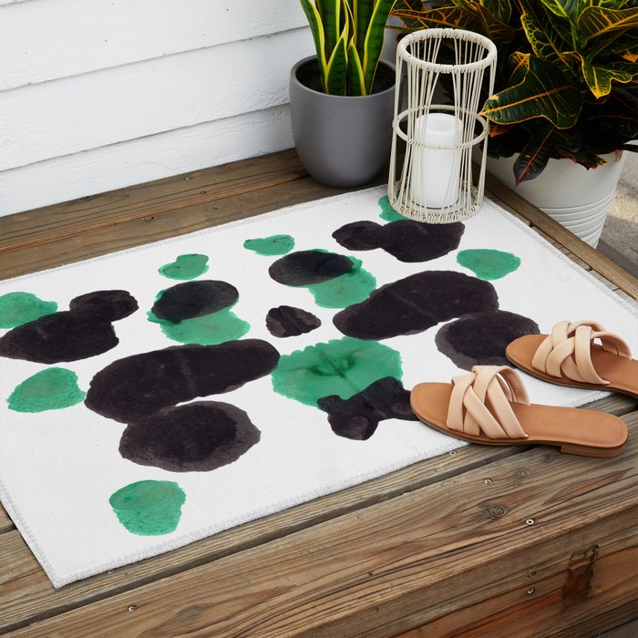 Green & Black Ink Blot Diagram Outdoor Rug Gallery Image 2