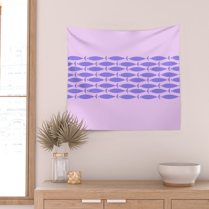 Fish Stripe Purple Minimal Mid Century Modern Lavender Lilac Pink Wall Tapestry Gallery Image 2