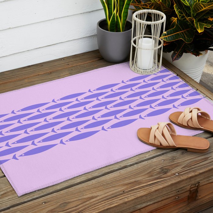 Fish Stripe Purple Minimal Mid Century Modern Lavender Lilac Pink Outdoor Rug Gallery Image 2