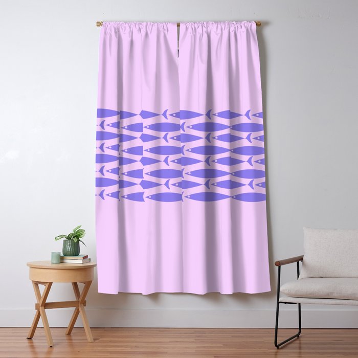 Fish Stripe Purple Minimal Mid Century Modern Lavender Lilac Pink Window Curtain Gallery Image 5