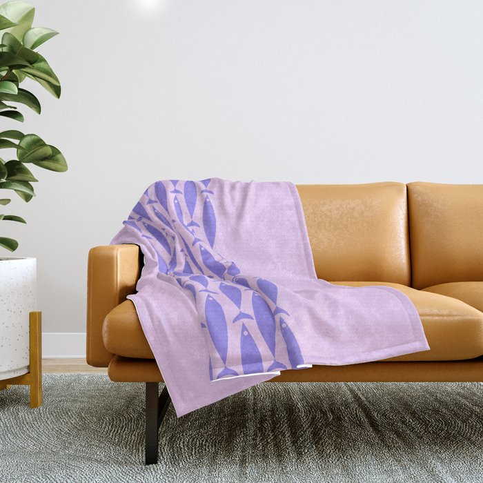 Fish Stripe Purple Minimal Mid Century Modern Lavender Lilac Pink Throw Blanket Gallery Image 1