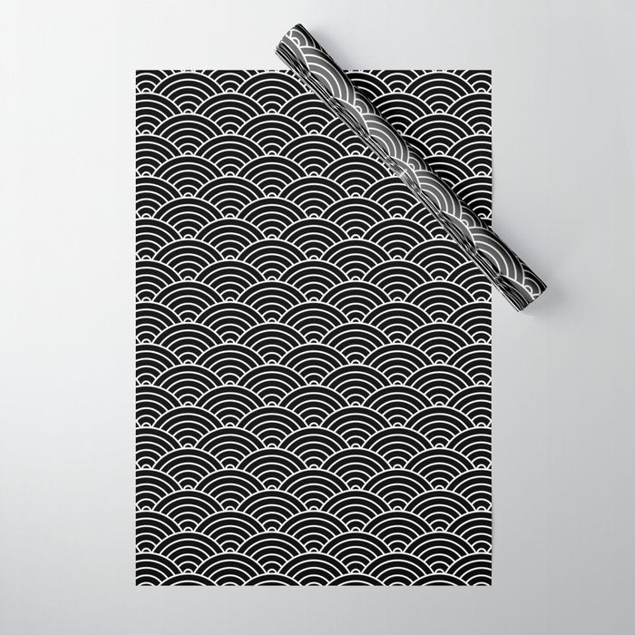 Japanese Waves Pattern Black on White Wrapping Paper Gallery Image 1