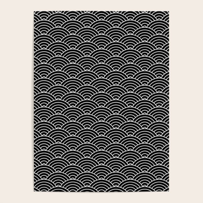 Japanese Waves Pattern Black on White Poster Gallery Image 4
