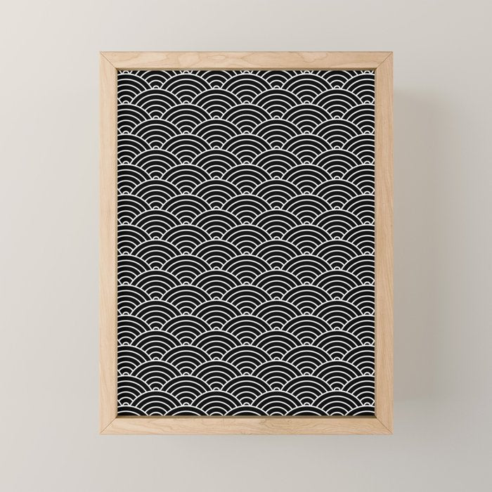 Japanese Waves Pattern Black on White Mini Art Print Gallery Image 1