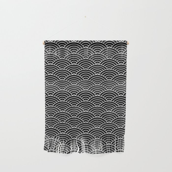 Japanese Waves Pattern Black on White Wall Hanging Gallery Image 1