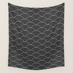 Japanese Waves Pattern Black on White Wall Tapestry Gallery Image 4