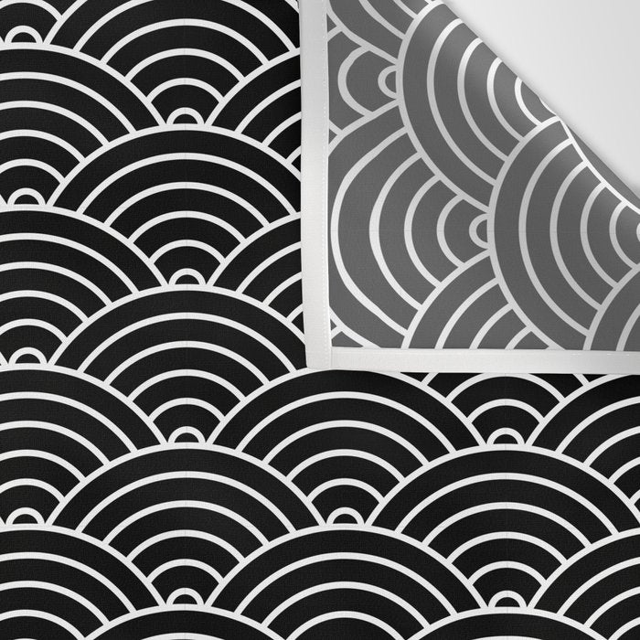 Japanese Waves Pattern Black on White Wall Tapestry Gallery Image 3