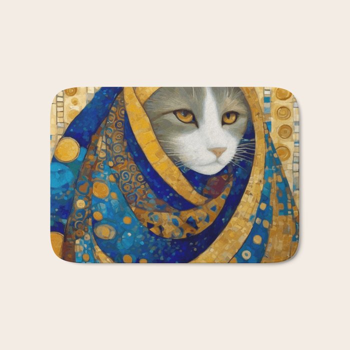 Klimt Cat in Blue and Gold Hood Bath Mat Gallery Image 1