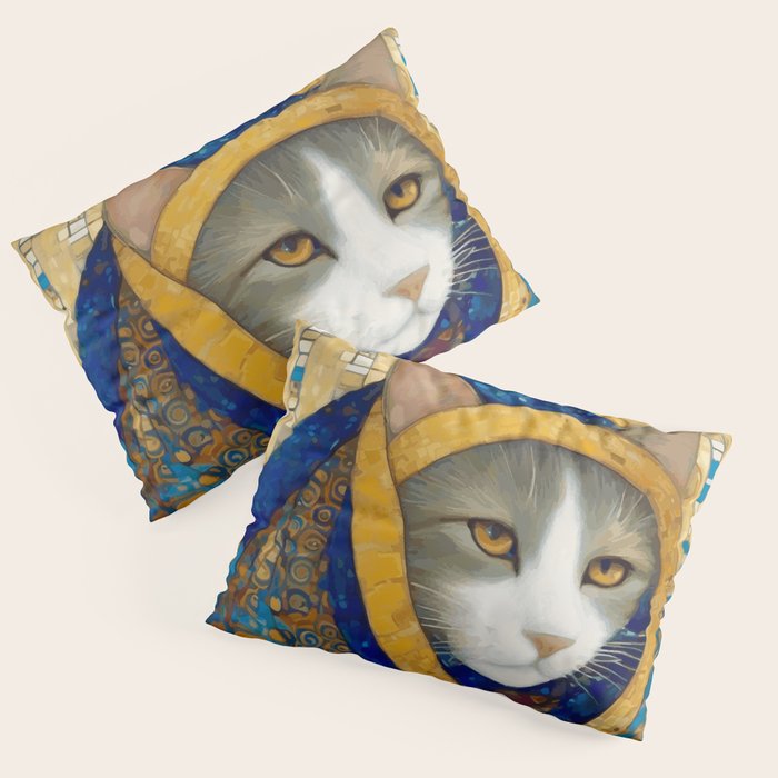 Klimt Cat in Blue and Gold Hood Pillow Sham Gallery Image 1
