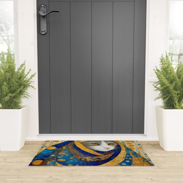 Klimt Cat in Blue and Gold Hood Welcome Mat Gallery Image 3