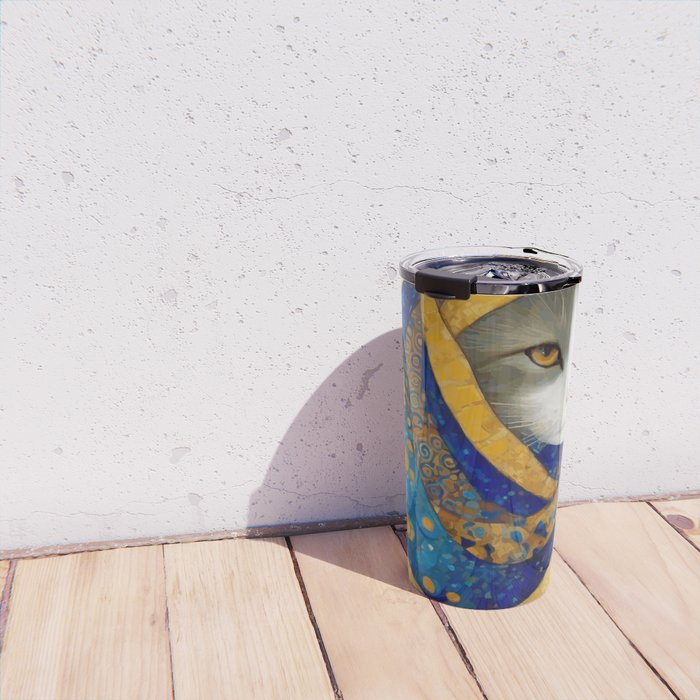 Klimt Cat in Blue and Gold Hood Travel Mug Gallery Image 4