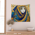 Klimt Cat in Blue and Gold Hood Wall Tapestry Gallery Image 2