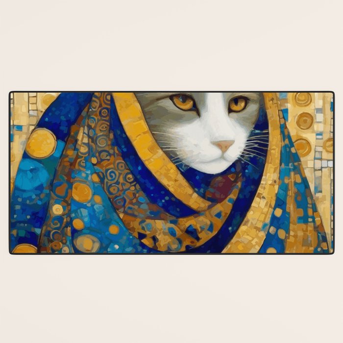 Klimt Cat in Blue and Gold Hood Desk Mat Gallery Image 3