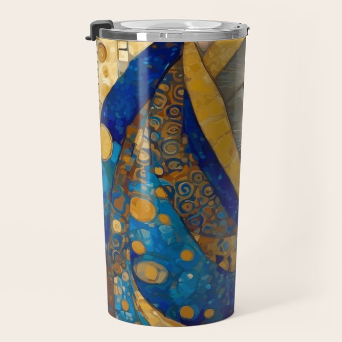 Klimt Cat in Blue and Gold Hood Travel Mug Gallery Image 3