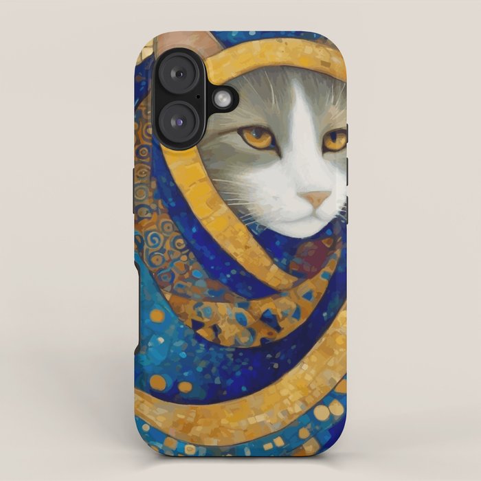 Klimt Cat in Blue and Gold Hood iPhone Case Gallery Image 1