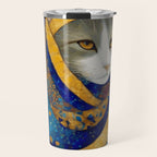 Klimt Cat in Blue and Gold Hood Travel Mug Gallery Image 1