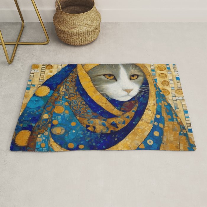 Klimt Cat in Blue and Gold Hood Rug Gallery Image 1