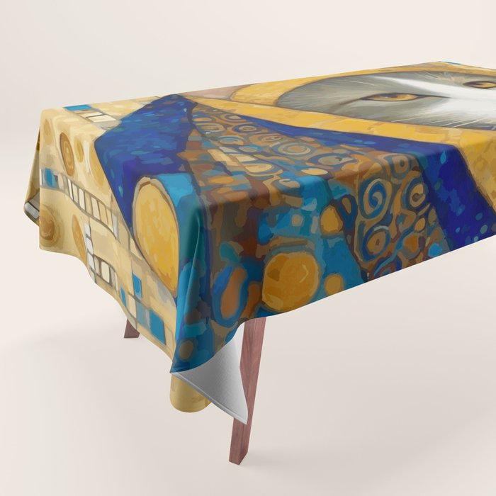 Klimt Cat in Blue and Gold Hood Tablecloth Gallery Image 1