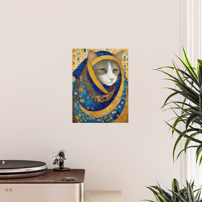 Klimt Cat in Blue and Gold Hood Poster Gallery Image 2