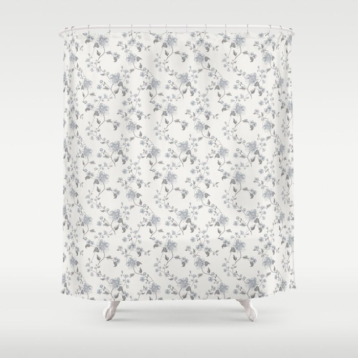 Vintage Floral - Grey Blue Shower Curtain Gallery Image 1