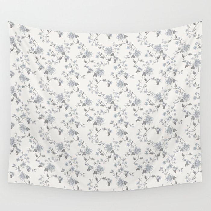 Vintage Floral - Grey Blue Wall Tapestry Gallery Image 1