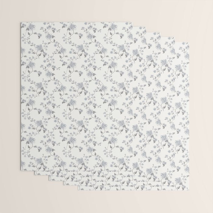 Vintage Floral - Grey Blue Wrapping Paper Gallery Image 3