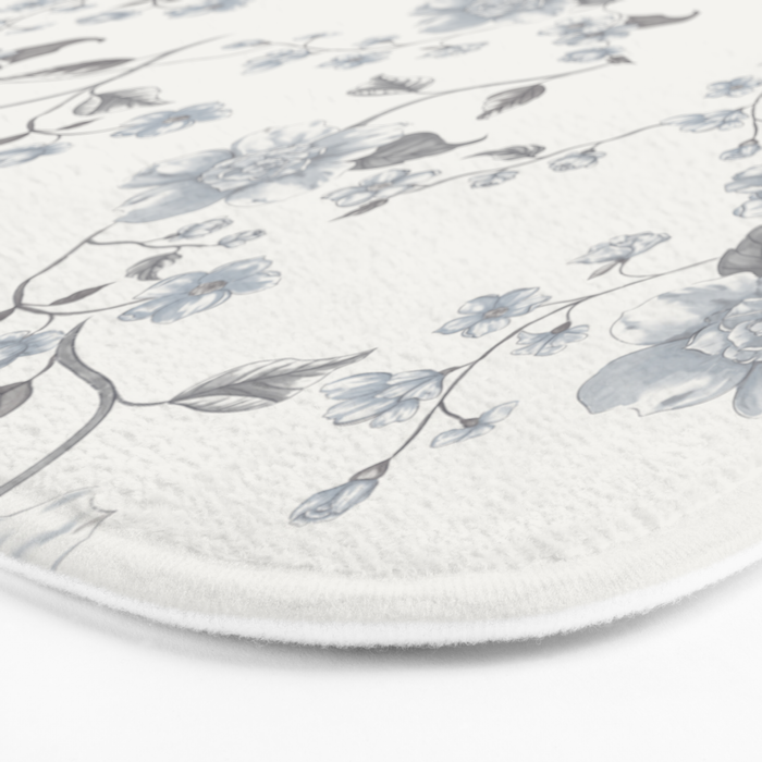 Vintage Floral - Grey Blue Bath Mat Gallery Image 3